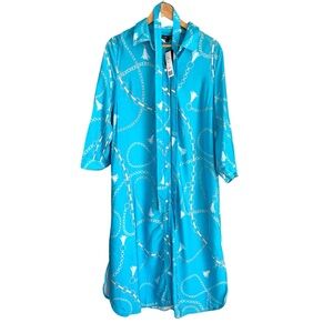 Boho Chic Chain Print Midi Dress Tiffany Blue NWT